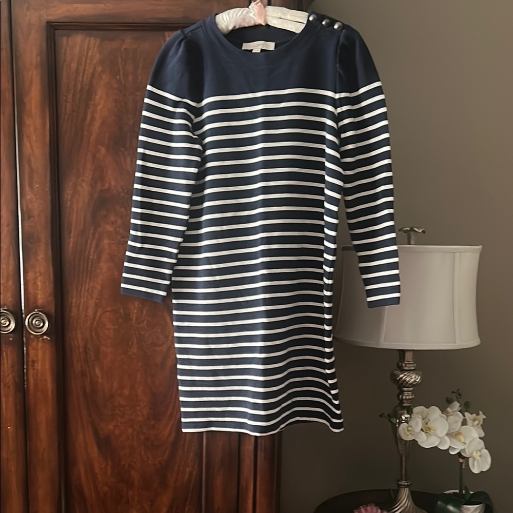 Loft Navy and White Striped Shift Dress